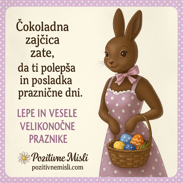 Čokoladna zajčica zate, da ti olepša in posladka praznične dni