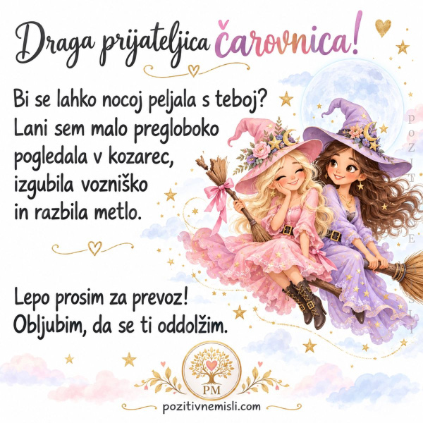 Draga prijateljica čarovnica – šaljivo voščilo za noč čarovnic