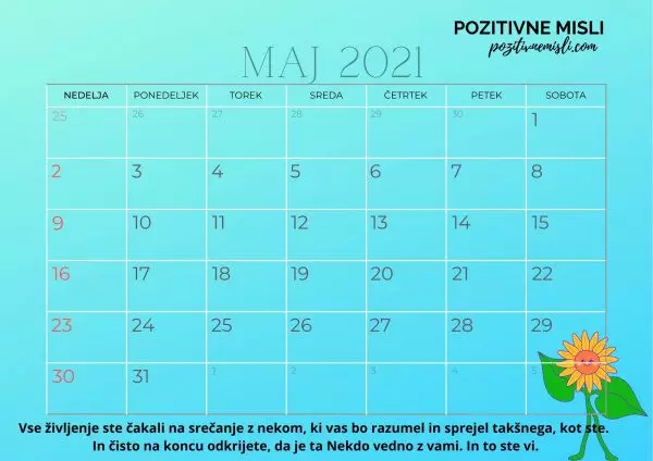 Koledar MAJ 2021 - pozitivne misli  s citati