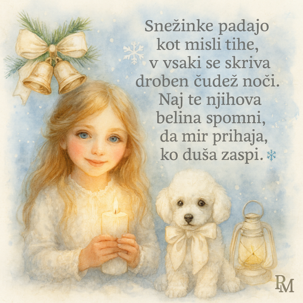 Snežinke padajo kot misli tihe – nežna zimska misel za mir duše
