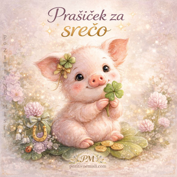 Prašiček z deteljico  za veliko srečo