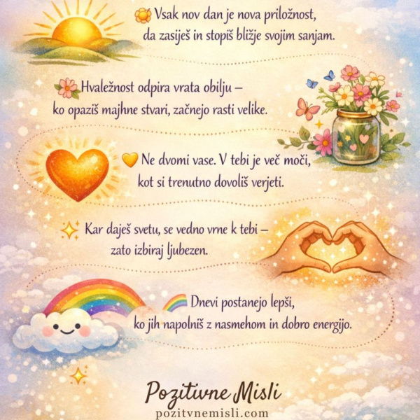 Pozitivne misli za nov dan – hvaležnost, moč in priložnost