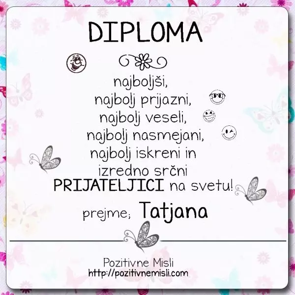 Diploma prijateljica Tatjana