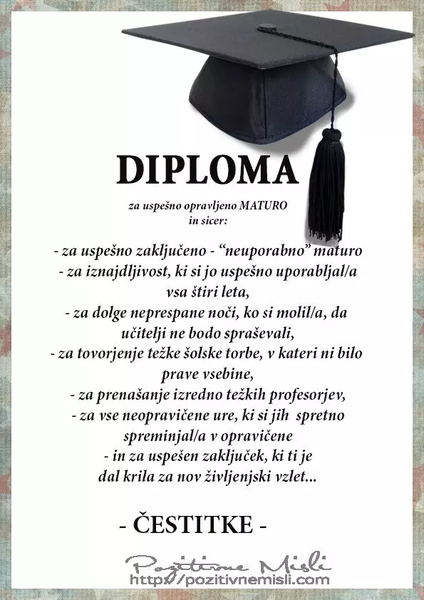 Diploma za uspešno opravljeno Maturo